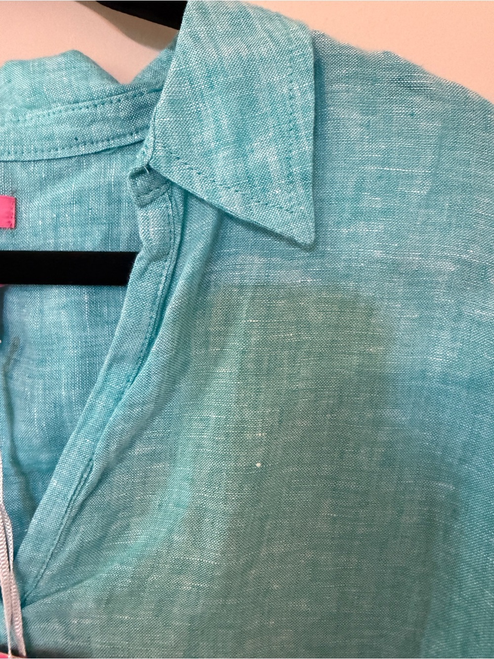 Isaac Mizrahi Turquoise Linen Blend V-Neck Tie Sleeve Blouse - Picture 2 of 8